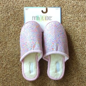 Fifth & Luxe Lilac Glitter Faux Fur Lined Slide Slippers Size 9